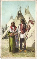 Delcampe - White And Yellow Cow And His Wife Singing Bird Gros Ventre - Native Americans Colour Postcard Unused - Amerika