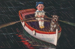 ENFANTS - DOG - Jolie Carte Fantaisie Enfant Dans Barque Avec Chien Signée COLOMBO - Colombo, E.