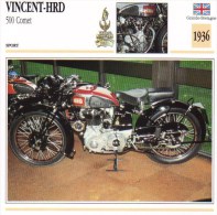 Delcampe - Vincent-H.R.D. 500cm Comet  -  1936  -  Fiche Technique Moto (Grande-Bretagne) - Autres & Non Classés