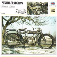 Delcampe - Zenith-Bradshaw 500cm Model A Gradua  -  1922  -  Fiche Technique Moto (Grande-Bretagne) - Autres & Non Classés