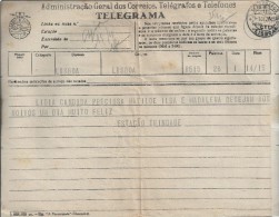 Telegram Mod.72 R Obliterated In CTT Station 'Telegrams Lisbon'the 01/12/1945.Trindade Station TLP.2sca - Brieven En Documenten