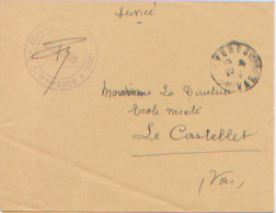Lettre De Service En Franchise De L'école Anatole France De Hyères à L'école De Le Castellet, Var, Cachet De Hyères 1941 - Frankobriefe