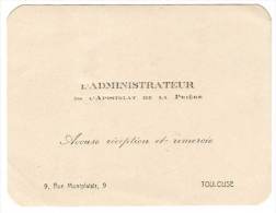 Carte De Visite : Administrateur De L'Apostolat De La Prière, Toulouse - Cartes De Visite