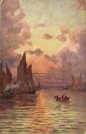 Delcampe - BATEAUX DE PECHE-COUCHER DE SOLEIL-ILLUSTRATEUR G.Buscaglione - Fischerei