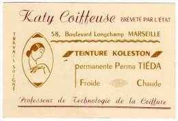 Delcampe - Carte Commerciale Katy Coiffeuse, Marseille, Teinture Koleston, Permanente Perma Tiéda - Werbung