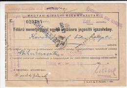 17362- RAILWAY TRANSPORTATION HALF PRICE ONE WAY TICKET, 1925, HUNGARY - Europa