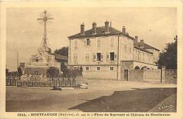 Depts Div -haute Loire -ref AA296- Montfaucon - Place Du Souvenir Et Chateau De Montfaucon  - - Montfaucon En Velay