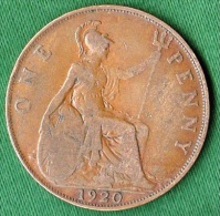 1 PIECE ANGLETERRE ONE PENNY 1920 GEORGIUS V DEI. GRA. BRITT. OMN. REX. FID. DEF. IND. IMP. N° 112 - Andere & Zonder Classificatie