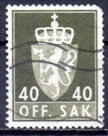 NORWAY 1955 Official - Arms - 40 Ore Green  FU - Servizio