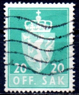 NORWAY 1955 Official - Arms -  20ore - Green  FU - Dienstzegels