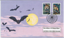 Delcampe - AUSTRALIE. Animaux De Nuit /Chauve-souris ,chouette Ninoxe Aboyeuse,Dasyure Tigre. Belle Lettre FDC Adressée En N-Z - Fledermäuse