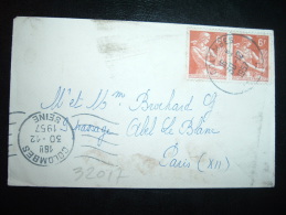 LETTRE MIGNONNETTE TP PAYSANNE 6F X2 OBL.30-12-1957 COLOMBES (92) - 1957-1959 Moissonneuse