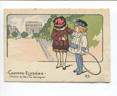 Delcampe - PARIS CHAMPS ELYSEES ARC TRIOMPHE  CARTE ILLUSTREE SIGNEE H . G  IMP CH COURMONT  EDITION FRANCAISE   FILLETTE CERCEAU - Champs-Elysées