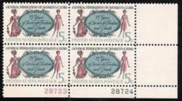 Plate Block -1966 USA Federation Of Women's Clubs Stamp Sc#1316 Lady Umbrella - Plate Blocks & Sheetlets