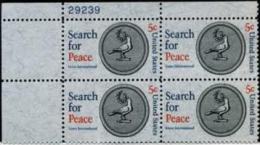 Plate Block -1967 USA Search For Peace Stamp Sc#1326 Dove Lions Intl. - Números De Placas