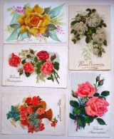 CPA LOT 5X Litho Illustrateur MEISSNER GIL Fete Voeux FLEURS THEME Rose ROSES Granité Aspect Granuleux En Relief - Sammlungen & Sammellose