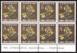 TIMOR -1950, Flores Indígenas.  3 A.  (BLOCO De 8 Selos)  Pap. Esmalte.  D. 14 1/4   ** MNH  MUNDIFIL Nº 276 - Timor