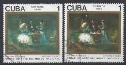 Cuba  1989  National Museum Paintings 1c  (o) 2 Diff. Background Shades - Used Stamps