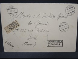 POLOGNE- ENVELOPPE EN RECOMMANDEE DE VARSOVIE   EN 1939 POUR PARIS   A VOIR  LOT P3670 - Brieven En Documenten