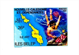 SPORTS-DEEP SEA DIVING-LAGOONS-NEW CALEDONIA-IMPERF DELUXE PROOF-MNH-SCARCE-DCN-105 - Tauchen