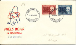 Delcampe - Denmark FDC Niels BOHR 21-11-1963 Lumogen Stamps Complete Set With Cachet - FDC