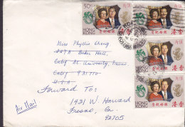 Hong Kong Airmail HONG KONG 1973 Cover Brief To FRESNO United States 4x 50c. Silver Wedding Stamps - Storia Postale