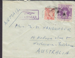 Burma (Purple) BY AIR MAIL Aeroplane Boxed Cds. RANGOON Cover Brief BRISBANE Australia 1K Stamp (2 Scans) - Myanmar (Birmanie 1948-...)