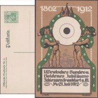Delcampe - Allemagne 1912. Entier Timbré Sur Commande. Jübiläums-Schiessen Frankfurt. Fête Du Tir. Art Nouveau, Peinture - Waffenschiessen