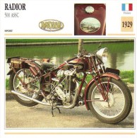 Delcampe - Radior 500cm ASSC   - 1929   -  Fiche Technique Moto (Francaise) - Autres & Non Classés