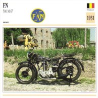 Delcampe - F.N. 500cm M67   - 1931   -  Fiche Technique Moto (Belgique) - Autres & Non Classés