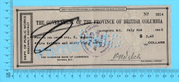 BC Canada Esquimalt (Government Check Wage Stampless, Cover Sooke Bc, Dept Of Public Works For $5.68 In 1932 Recto/Verso - Chèques & Chèques De Voyage