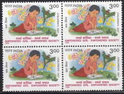 Delcampe - India MNH 1998 Block, Childrens Day, Empowered Girl  Empowered Society Kinder Child In Green Farm Bird Book Flower Plant - Blocs-feuillets