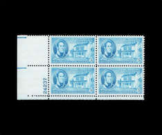Plate Block -1950 USA Indiana Territory 150th Ann. Stamp Sc#996 Building House Famous Architecture - Números De Placas