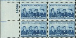 Plate Block -1952 USA Women In Our Armed Services Stamp Sc#1013 Marines Army Navy Air Corps Martial - Números De Placas