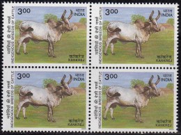 Delcampe - India MNH 2000, Block Of 4,  Kankrej, Breeds Of Cattle, Farm Animal, Cow - Blocs-feuillets