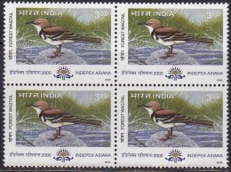 Delcampe - India MNH 2000, Block Of 4, Indepex-Asiana. Migratory Birds, Bird,  Forest Wagtail - Blocs-feuillets
