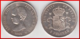 TOP QUALITY **** ESPAGNE - SPAIN - 5 PESETAS 1889 ALFONSO XIII - ARGENT - SILVER **** EN ACHAT IMMEDIAT - Premières Frappes