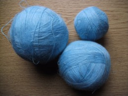 Ancien - Petit Lot De 3 Grosses Pelotes Laine Bleue (genre Angora) - Wool