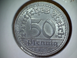 Allemagne 50 Pfennig 1922 A - 50 Renten- & 50 Reichspfennig