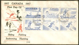 1957 Canada FDC Skiing Fishing Swimming Hunting ONLY FRONT Cover - 1952-1960