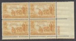 Delcampe - Plate Block -1950 USA California Statehood 100th Ann. Stamp Sc#997 Gold Miner Pioneer Ox Cow Mineral - Kühe