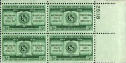 Plate Block -1955 USA Michigan State Penn State Land Grant Colleges Stamp Sc#1065 Book - Plattennummern