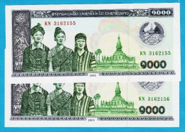 Delcampe - LAOS LOT 2x 1000 KIP  2003 # KN  316215x  - Subsequent No -   P#32Ab - Laos