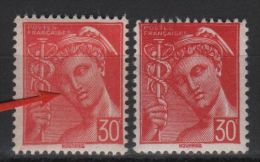 2 Timbres Du 30c Rouge Mercure Neuf N° 547 Grain De Beauté Blanc Sur La Joue, L'autre Petit Format - Ongebruikt