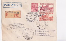 TUNISIE LIAISON AERO POSTALE PARIS-TUNIS-SAIGON-SHANGAI  CHINE  CACHET D'ARRIBEE  1947 - Cartas & Documentos