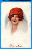 Delcampe - FR659, Femme Avec Un Chapeau Rouge Et Un Col De Fourrure, H. Fisher, Fantaisie,  Circulée - Fisher, Harrison