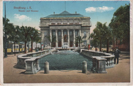 Delcampe - CPA - AK Strassburg Strasbourg Theater Theatre Brunnen Fontaine Strassenbahn Tram Tramway Elsass Alsace - Elsass