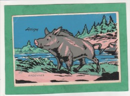 Attigny Ardennes Sanglier Carte Feutrine (les Couleurs Sont Plus Vives Sur L'original Par Rapport Au Scan) - Attigny