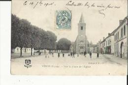 Delcampe - Véron  89     Vue Sur La Place De L'Eglise Tres Animée-Café Et Epicerie - Veron