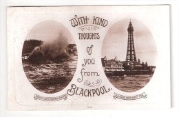 RP BLACKPOOL TOWER WITH KIND THOUGHTS FROM BLACKPOOL Lancashire Postcard Dated 1924 - Blackpool